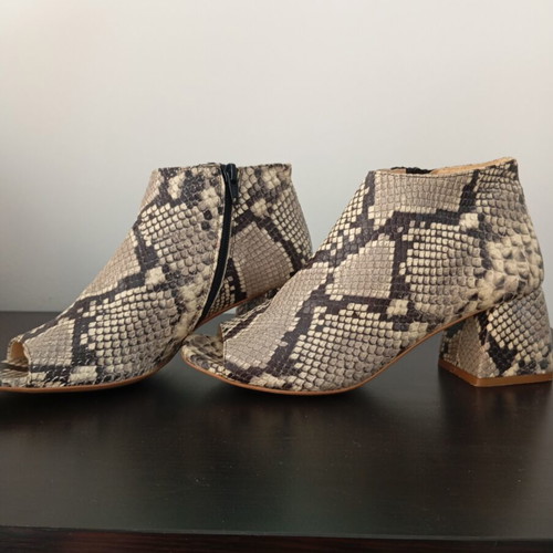 Ovyé Italian open-toe ankle boots snake-embossed leather like new