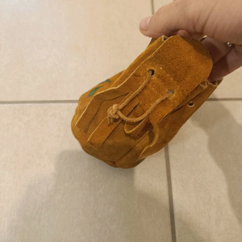 Small suede leather pouch brown used with handmade painting