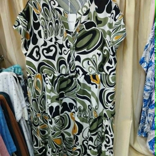 Yookie women's printed dress with mao collar, new, green, cotton