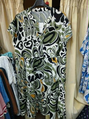 Yookie women's printed dress with mao collar, new, green, cotton