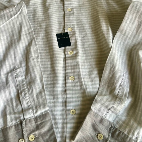 Etro Milano striped long-sleeve shirt, mandarin collar, size XL