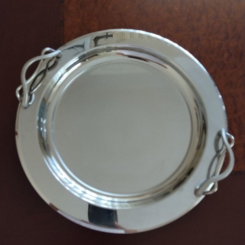 Stainless steel serving tray with removable glass divider, 28 cm