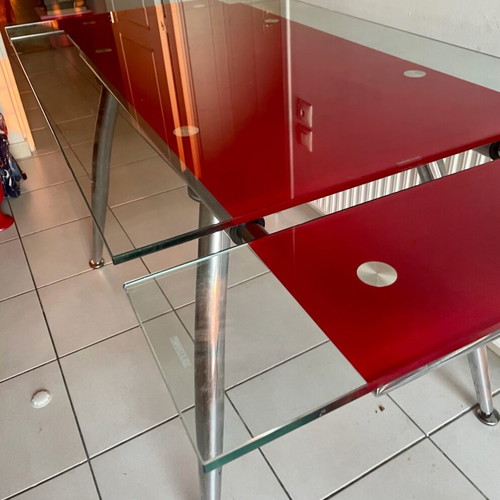 Dining table red tempered glass extendable like new