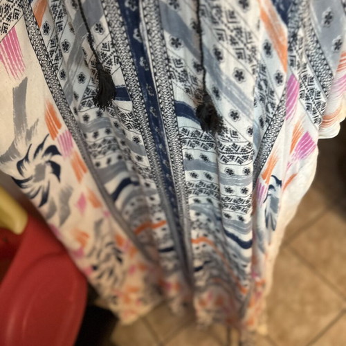 Printed summer blouse tunic used, white blue and orange tones