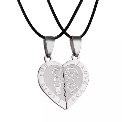 Steel necklace set of 2 heart couple new