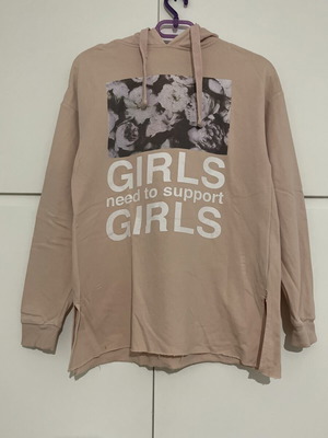 Φούτερ με logo μεταχειρισμένο, ροζ και μπεζ, girls need to support girls