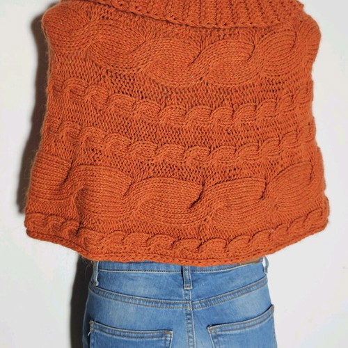 Knitted bolero orange like new with thick cable knit and large collar