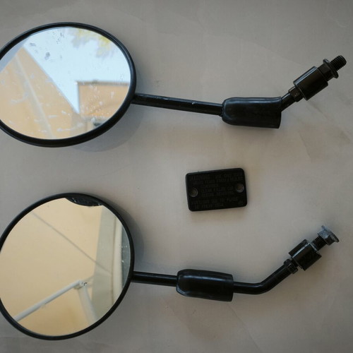 Transalp motorcycle mirrors with plastic lights and brake fluid reservoir cap