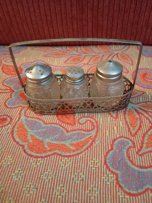 Vintage silver-plated salt cellar with three containers