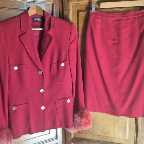 Red women's suit like new with fur cuffs