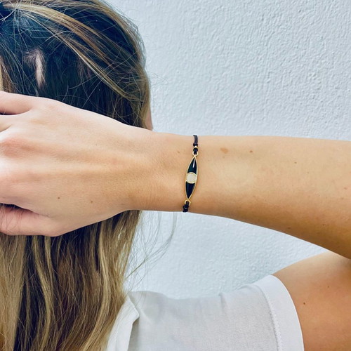 Greek Goddess Serifos Bracelet with Golden Evil Eye Charm, new