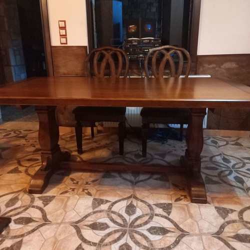 Monastic style dining table used, mahogany, 4 or 6 seats
