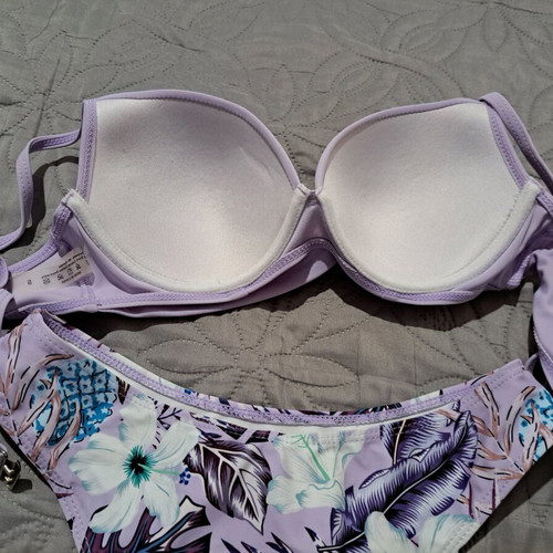Printed bikini slip like new, size S, purple and turquoise