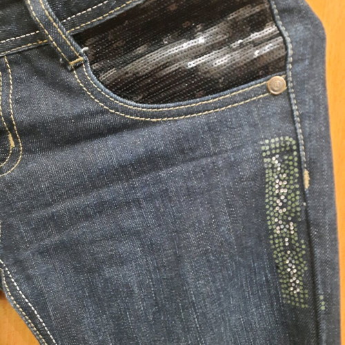 Jeans pants with black sequins on pockets, size S