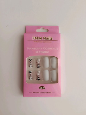 Press on nails white with pink designs new