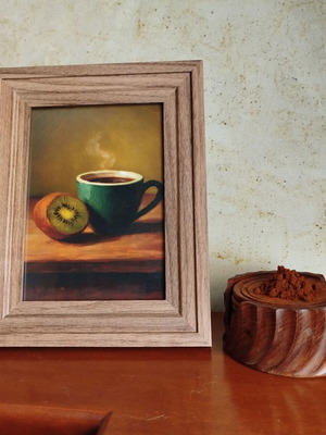 Framed Coffee and Kiwi Still Life Print 13x18 cm new