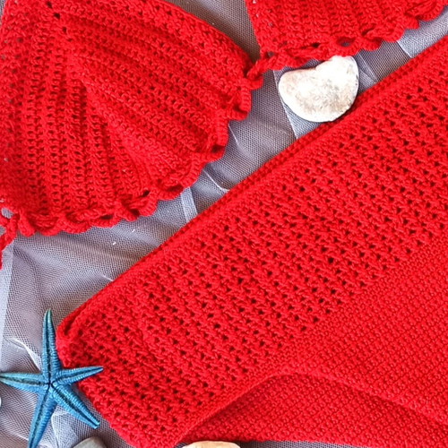 Handmade knitted bikini Medium red new