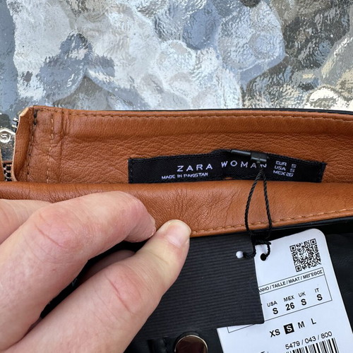 Zara leather skirt, black and orange, size S