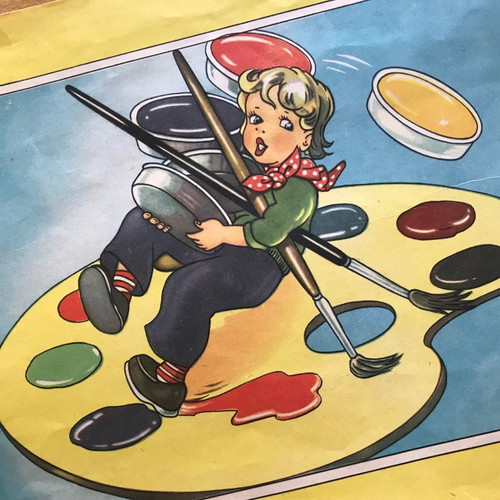 Sketchbook used from the 50s with retro children's painting palette