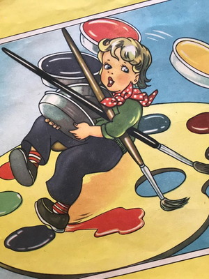 Sketchbook used from the 50s with retro children's painting palette