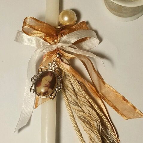 Vintage χειροποίητη πασχαλινή λαμπάδα με cameo καινούργια