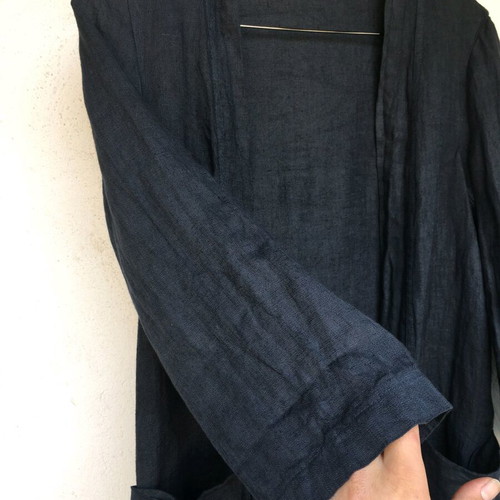 100% linen robe navy blue, size M, like new