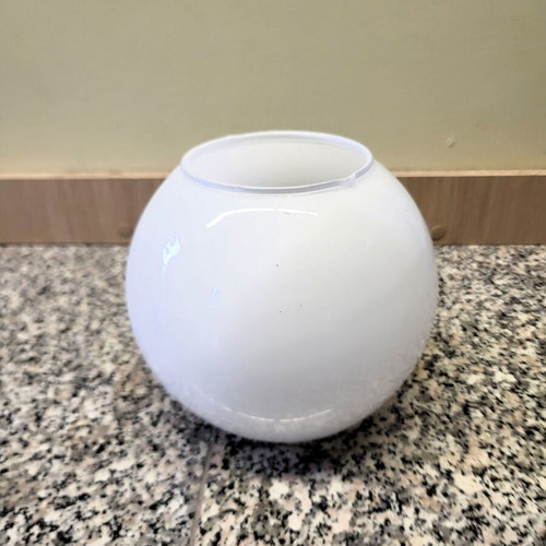 Set of 2 Glass Spherical Vases like new, white and transparent, 16cm