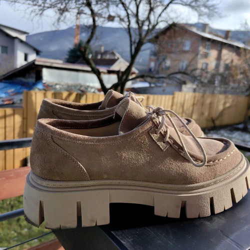 Suede shoes size 40, beige and brown, wide fit