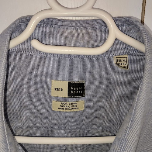 Zara men's shirt blue basic sport 100% cotton like new, size XL