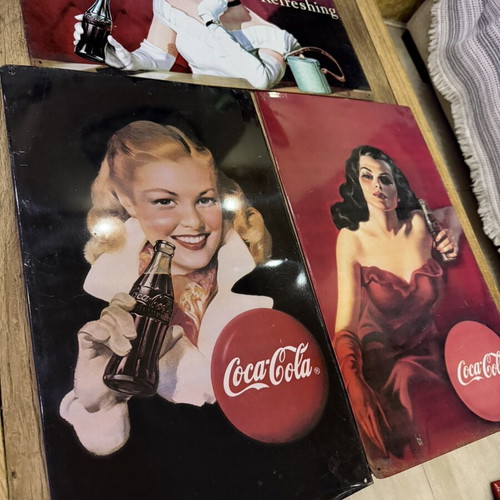 Coca Cola old metal signs used, set of 4, 30x50 cm