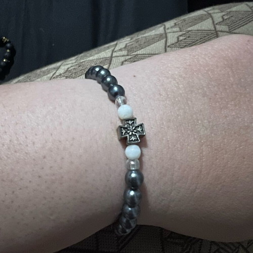 Bracelet with semi-precious stones and cross new, silver unisex
