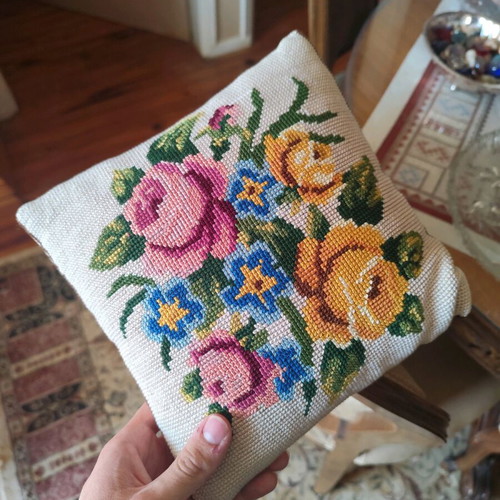 Vintage decorative pillow with handmade embroidery like new