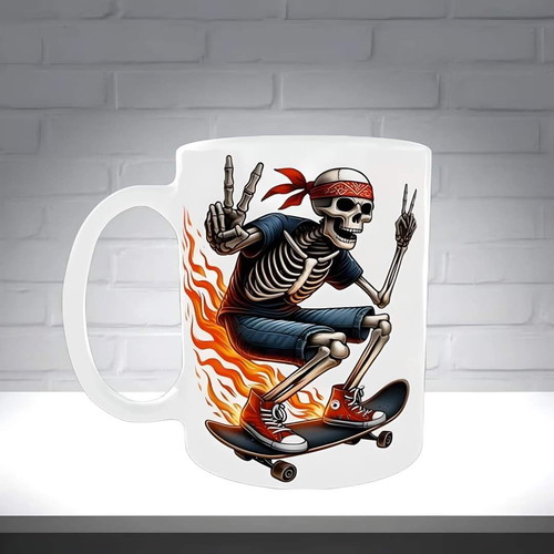 Ceramic white mug Skateboard Skeleton new 11oz