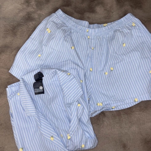 H&M cotton striped co ord pyjama set with lemons size Small new