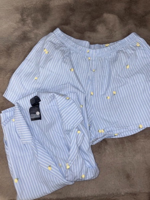 H&M cotton striped co ord pyjama set with lemons size Small new