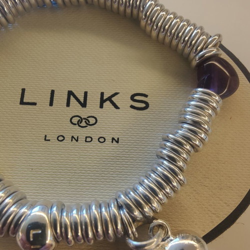 Links of London Sterling Silver Sweetie Bracelet with Amethyst Hearts
