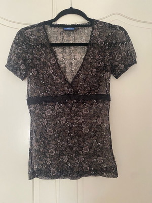 Mexx vintage διάφανο μαύρο φλοράλ τοπ από δίχτυ σαν καινούργιο