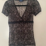 Mexx vintage sheer black floral mesh top with lace trim size S like new