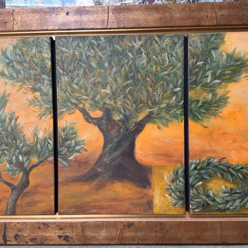 Oil Painting Triptych The Olive Cycle like new