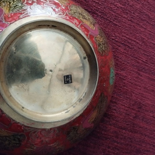Indian brass bowl used with colorful enamel peacock design