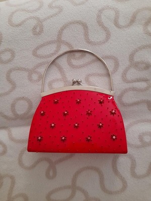 Vintage red evening clutch bag with beads