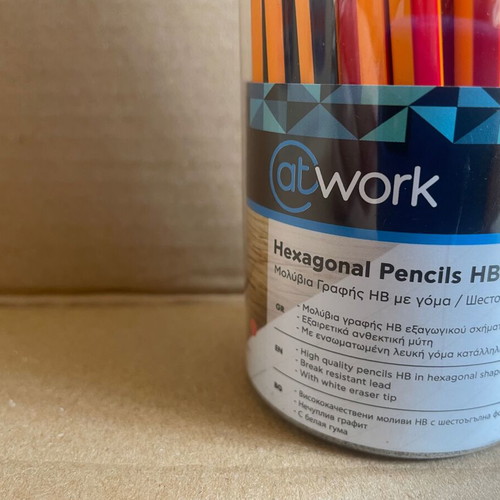 @Work Hexagonal HB Wooden Pencils with Eraser, pack of 50