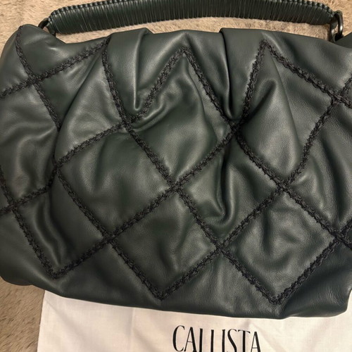 Callista maxi pleated dark green leather clutch new