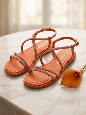 Marco Tozzi orange sandals with rhinestones, size 39
