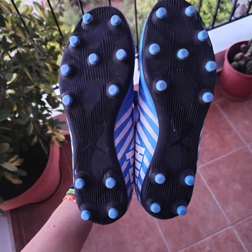 Puma football shoes FG used, size 43, white and blue