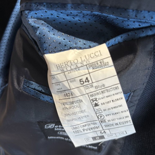 Berto Lucci Wool Blend Blazer Navy Blue EU 54