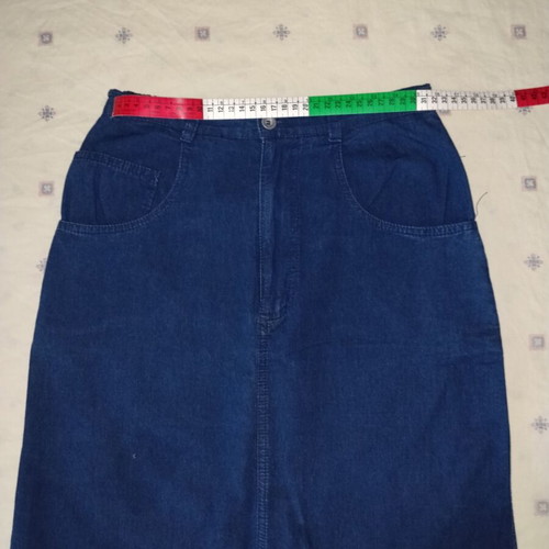 Denim midi skirt used, A-line, dark blue, size S