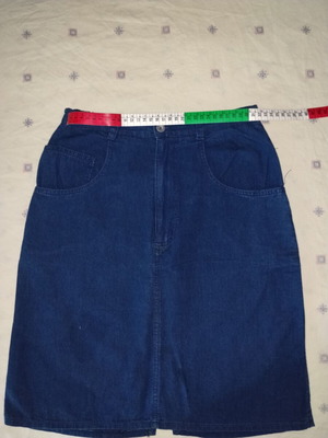 Denim midi skirt used, A-line, dark blue, size S