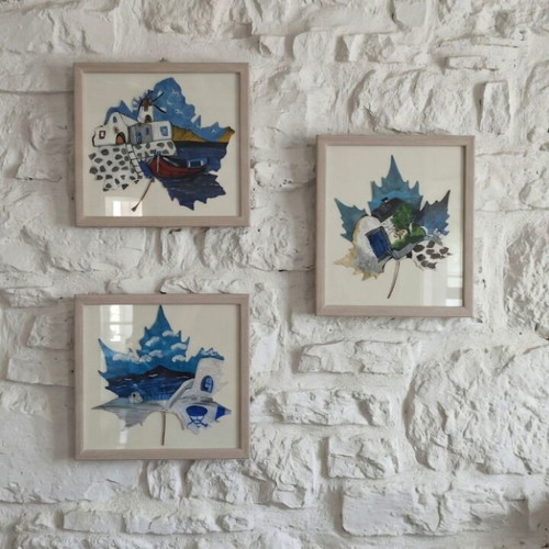 Aegean Memories set of 3 handmade plane leaf paintings