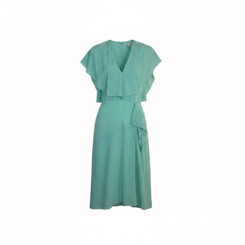 Roland Mouret silk midi seafoam dress with draped V neckline
